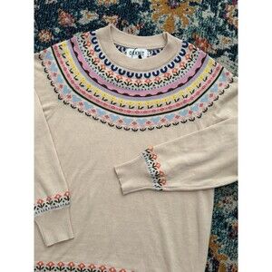 NEW Oxtail Fair Isle Cotton Sweater Floral Cottagecore Country Prairie Size L